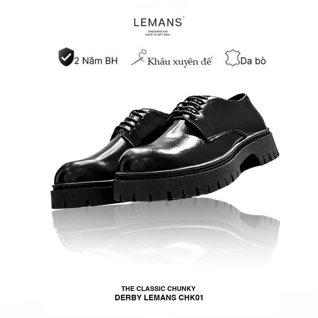 [THE CLASSIC CHUNKY DERBY] Giày Classic Chunky Derby LEMANS CHK01 nam da bò thuộc nguyên tấm đế chunky bảo hành 24 tháng