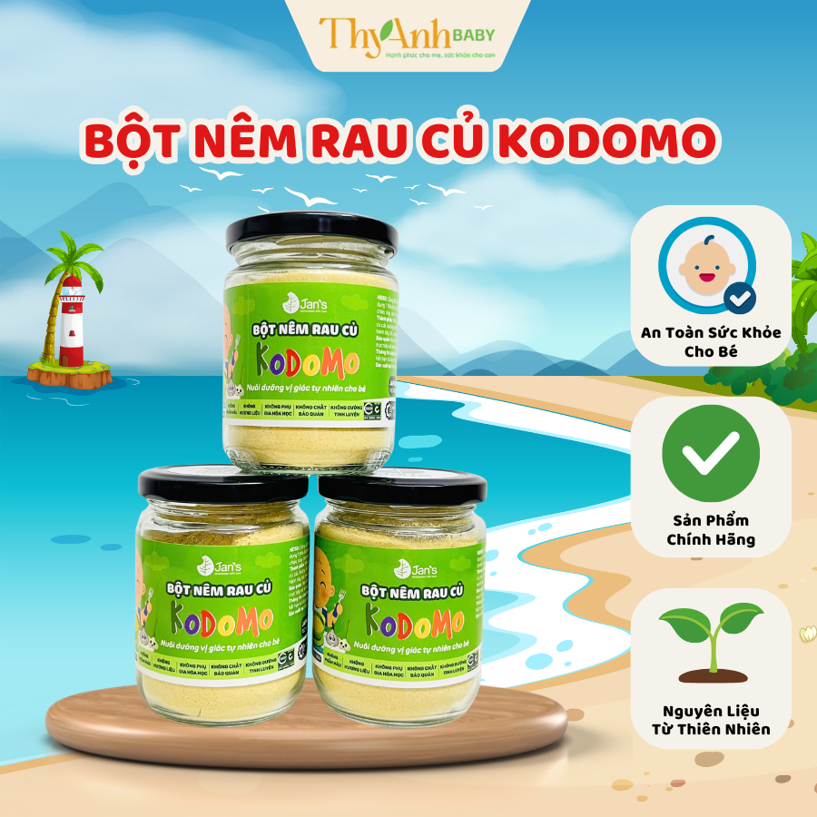 Hạt nêm dinh dưỡng cho bé 6m+ ăn dặm Kodomo Jan’s, Nêm Thịt Heo và Rau Củ Topvalu Nhật Bản