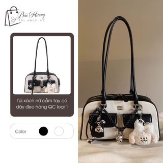  Túi Xách Nữ Chio 2'nd Đeo Vai Da PU Cao Cấp Phối Đen Trắng Size 25 Kèm Charm Dễ Thương Chuẩn Hàng QC 