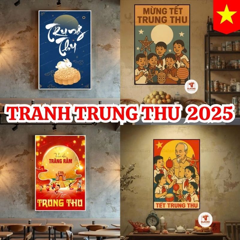 Tranh Tết Trung Thu Đêm Hội Trăng Rằm Treo Tường Trang Trí Công Ty, Quán Cà Phê Tặng Đinh 3 Chân Hàng Cao Cấp Có Khung
