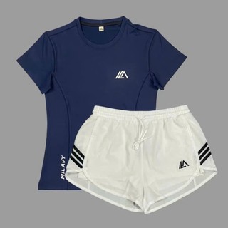  Bộ Quần Áo Thể Thao Nữ MILAVY Quần Short 2 Lớp 3 Vạch Kèm Áo Thun Tay Ngắn Chơi Pickleball Gym Chạy Bộ - QN08+AML08 