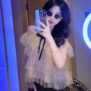  Áo rớt vai babydoll tầng áo kiểu đính nơ cực xinh tôn dáng nữ phối đồ siêu đẹp áo trễ vai 