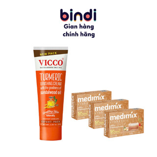   Bindi x LDBL3  Combo 3 Xà Phòng Medimix 125g - Kem chấm mụn thâm Vicco nghệ đàn hương 30g 