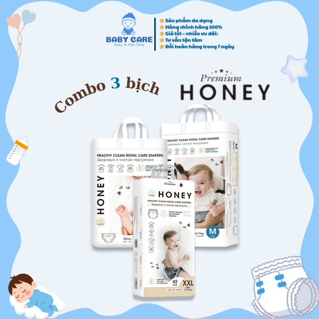 {Combo 3B}(Mẫu mới) Dán/Quần Honey Premium Tơ Tằmsiêu mềm mịn dán NB/S/M/M52/L/XL/XXL/3XL/4XL