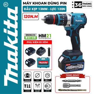 Máy Khoan Pin Makita 120Nm Không Chổi Than - Máy Bắt Vít Makita 199V # Chức Năng Có Búa - Ruột Đồng 100%