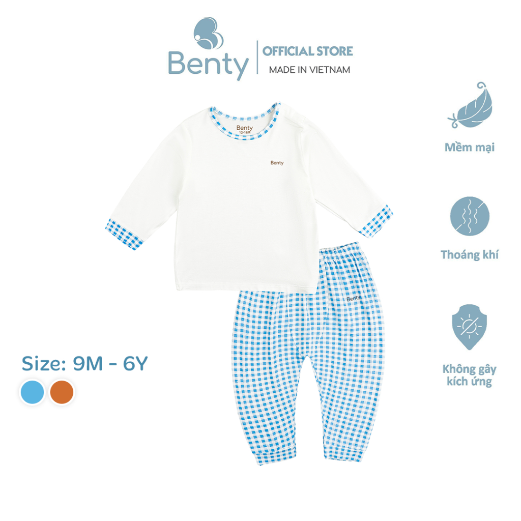  Bộ dài cài vai BENTY phối caro bo tay cao cấp thoáng mát đồ bộ cho bé mặc đi học đi chơi 