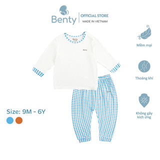 Bộ dài cài vai BENTY phối caro bo tay cao cấp thoáng mát, đồ bộ cho bé mặc đi học, đi chơi