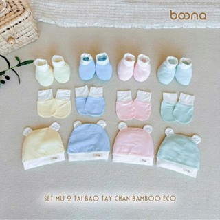  Set Mũ Tai Gấu Và Bao Tay Chân  Nền Màu Chất Vải Sợi Tre Eco Boona Cao Cấp Mềm Mát Cho Bé Sơ Sinh  Mã Màu  