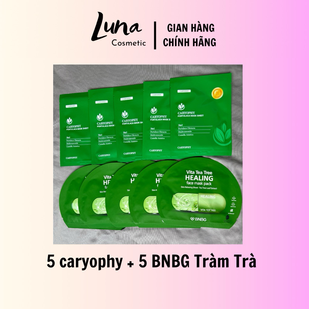 Combo 10 mặt nạ mix 5 Caryophy và 5 BNBG tràm trà