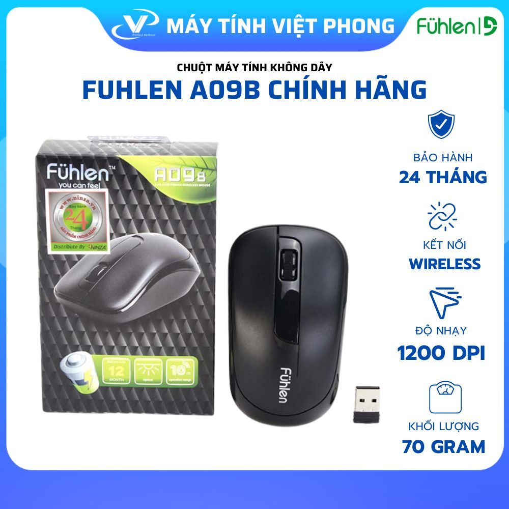 CHUỘT MÁY TÍNH KHÔNG DÂY FUHLEN A09B  (USB/ĐEN) - HÀNG CHÍNH HÃNG BẢO HÀNH 2 NĂM