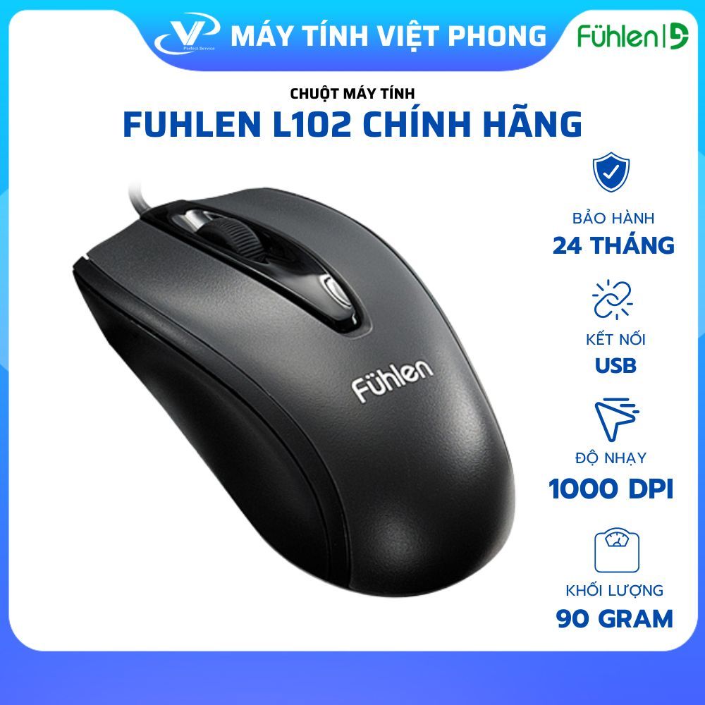 CHUỘT MÁY TÍNH CÓ DÂY FUHLEN L102 (USB/ĐEN) HÀNG CHÍNH HÃNG BẢO HÀNH 2 NĂM