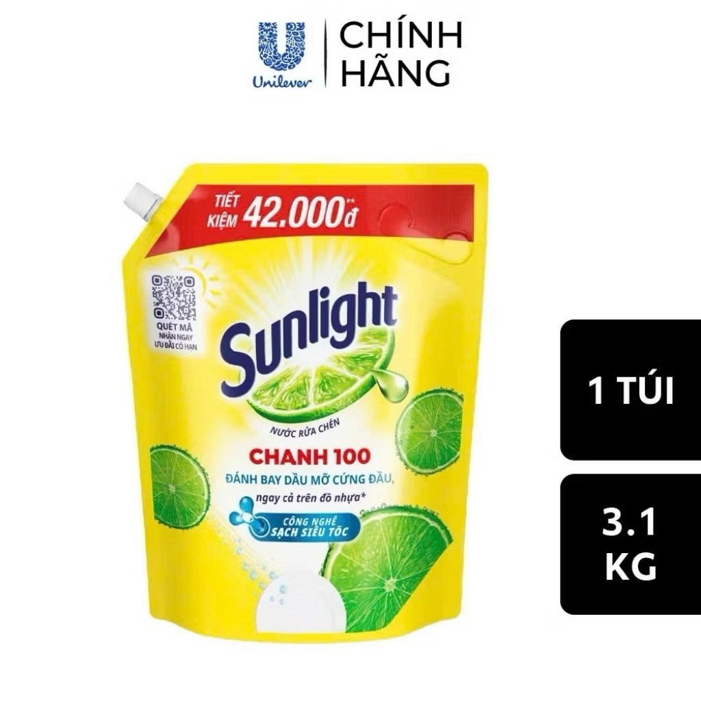 NƯỚC RỬA CHÉN SUNLIGHT TÚI CHANH 3.1Kg