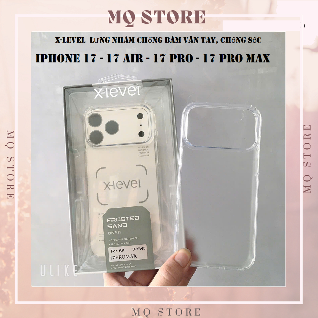 Ốp lưng iPhone 17 Pro Max - 17 Air - 17 Pro X-Level Frosted Sand lưng nhám chống vân tay, chống sốc