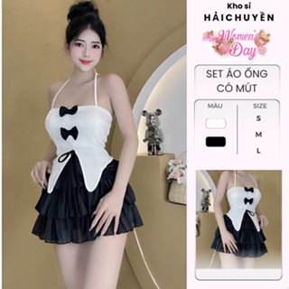 Set áo ống nơ và chân váy phối tầng CÓ MÚT kho sỉ hải chuyền Se30