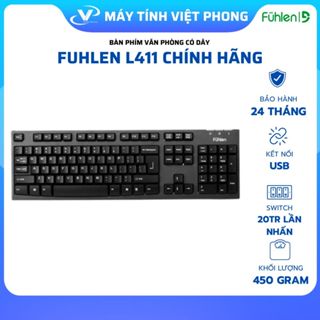 BÀN PHÍM VĂN PHÒNG CÓ DÂY FUHLEN L411  (USB/ĐEN) HÀNG CHÍNH HÃNG BẢO HÀNH 2 NĂM