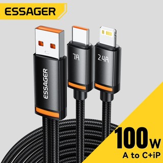  ESSAGER Dây Sạc 2 In 1 100W USB-C Type-C + Đa Chức Năng Sạc Nhanh Dây Dẫn Dữ Cáp Cho Huawei Oppo 
