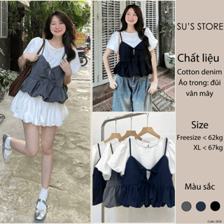 Set Áo Đũi Tay Bồng Kèm Yếm 2 Dây Nơ Trước Phối Dáng Bí (Có Lẻ Áo) S818 Susstore Thời Trang Nữ