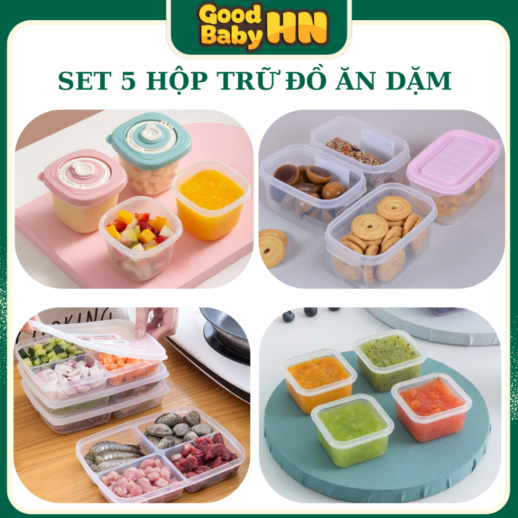 Set 5 Hộp Trữ Đồ Ăn Dặm Cho Bé Yêu 50ml,100ml,150ml Hộp Nhựa An Toàn Cho Bé