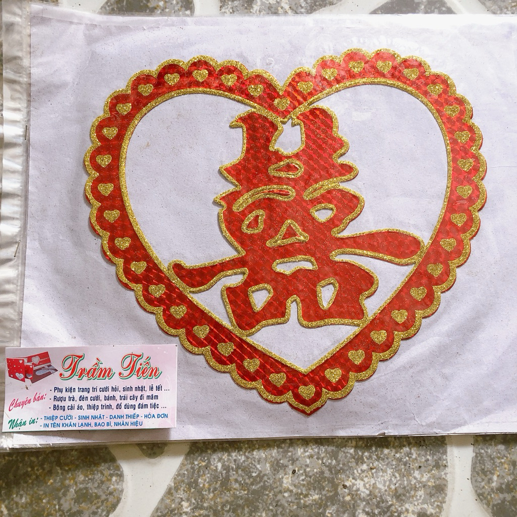 Chữ hỷ dán xe hoa cưới bằng decal loại tốt