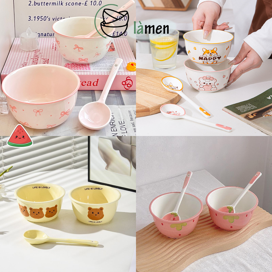[2 BÁT 2 THÌA] Set 2 Bát 2 Thìa Sứ Nhiều Hình Dễ Thương, Bộ Bát Cơm Sứ In Hình Đáng Yêu SET2BAT