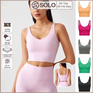Áo Bra tập gym yoga có mút ngực cổ tim thun poly mịn co giãn Đồ tập Rẻ Mà Đẹp 054 031 SoloSportSwear