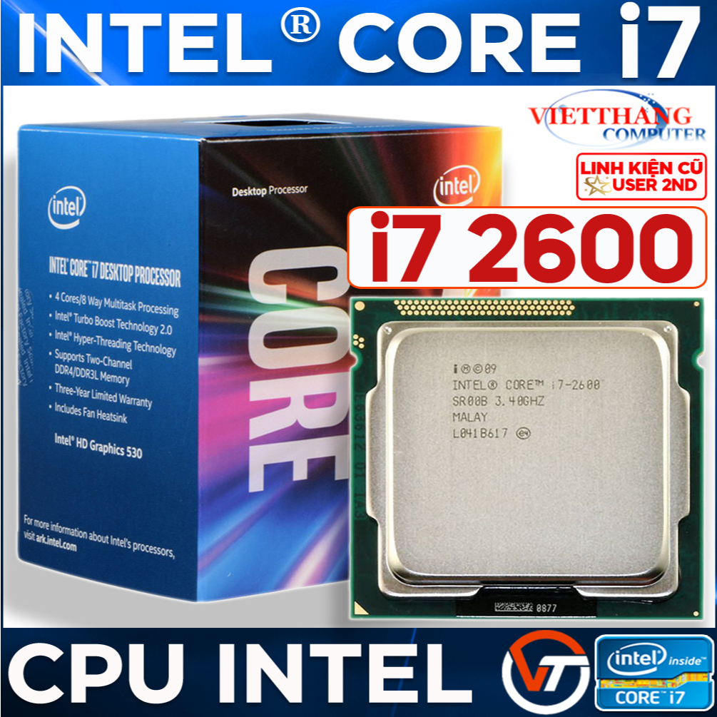 Bộ Vi Xử Lý CPU Core i7 2600 3.4 Ghz Turbo 3.8 Ghz 4 Nhân 8 Luồng Socket Cho H61 B75 ( Cũ - 2nd )