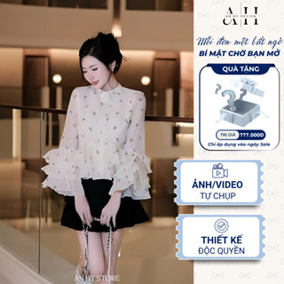   HÀNG SẴN  Áo thiết kế áo voan cổ tàu mỏng hoạ tiết nơ 2 màu tiểu thư sang chảnh dáng xòe bay bổng AN HY AH301 