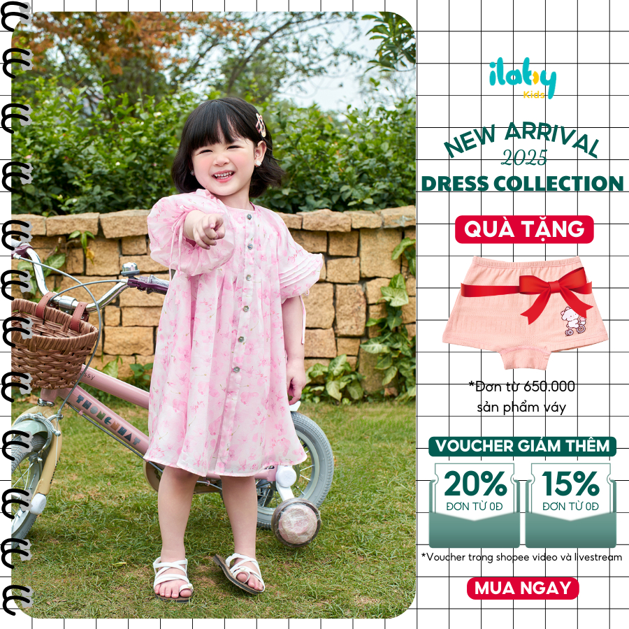Váy bé gái ILABY váy cho bé gái tay bồng chất liệu tơ in hoa phong cách dễ thương đáng yêu [3417]