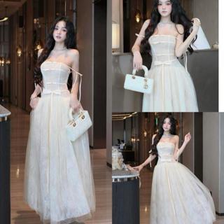  Váy cup ren hoa dáng dài kèm nơ đá KHANHTHU 