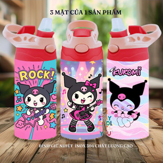  Bình Nước Giữ Nhiệt Trẻ Em 350ml in hình Nhân Vật Kuromi Dễ Thương – Bình Inox 304 Cao Cấp Quà Tặng Bé Gái 