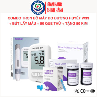[TRỌN BỘ] Máy đo đường huyết AICARE W33 Hàng Chính Hãng, tặng bút chích máu và 50 Que + 50 Kim