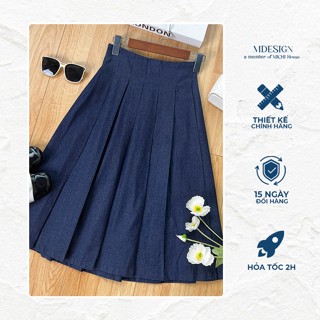 Chân Váy Jean MDESIGN Dáng Suông Dài Qua Gối Xếp Ly Nhẹ CV18