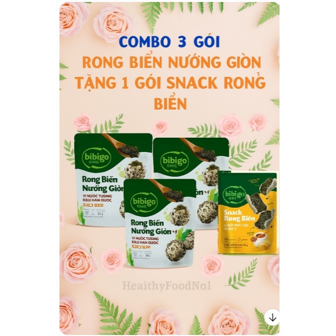 COMBO 3 gói rong biển nướng giòn Bibigo tặng 1 gói snack rong biển- rong biển  nướng giòn HSD tháng 