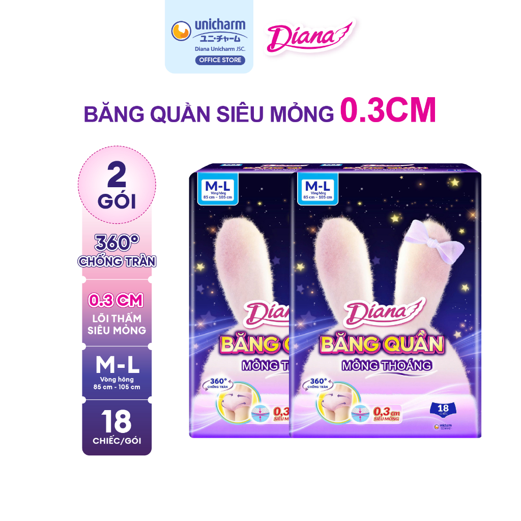 [Combo 2] Băng vệ sinh nữ dạng quần Diana Comfy Night Mỏng Thoáng M-L 18 Miếng/Gói