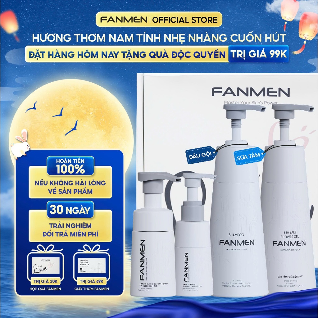 [Combo Tự Tin] Dầu gội sạch gàu Fanmen, Sữa rửa mặt sạch sâu kiềm dầu, Sữa tắm hương nam tính, Bọt vệ sinh nam khử khuẩn