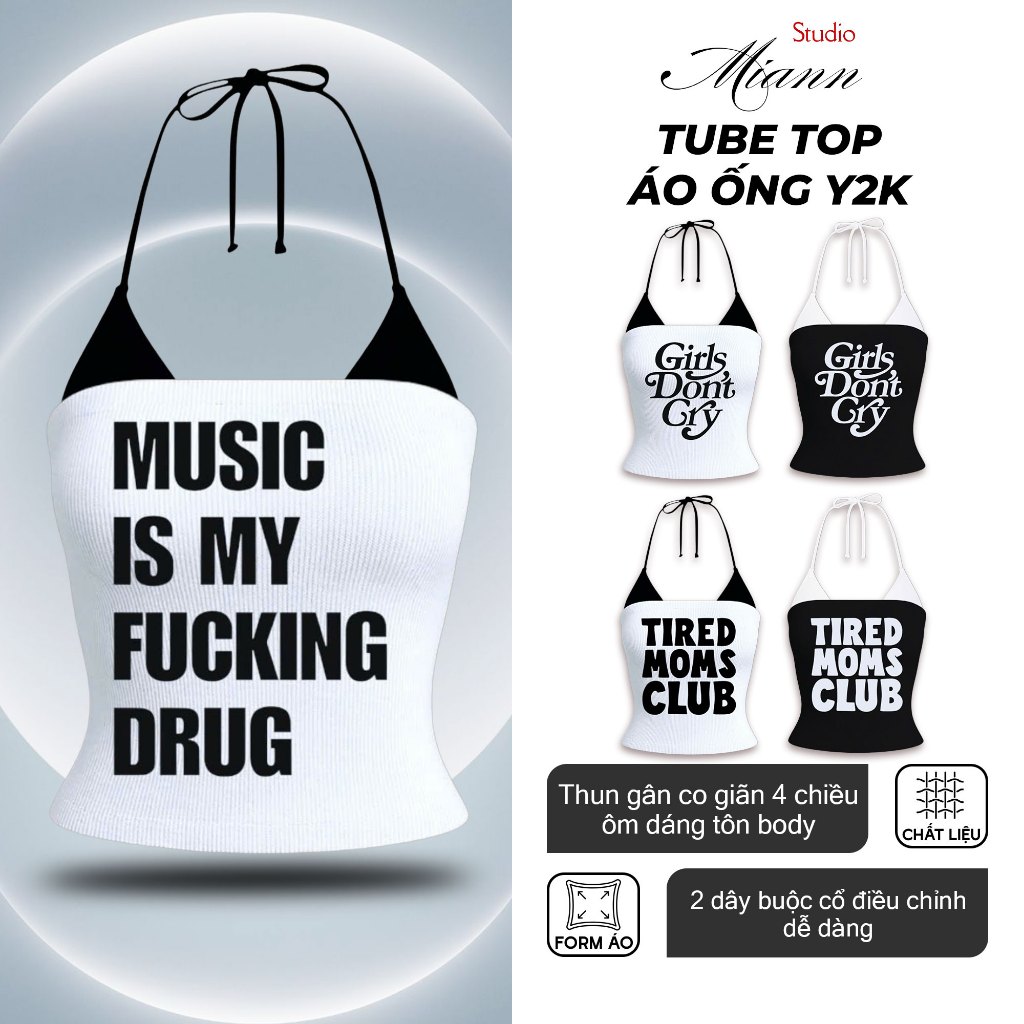 ( sẵn , gấp ib shop ) TUBE TOP - Áo Ống In Chữ Music Y2k