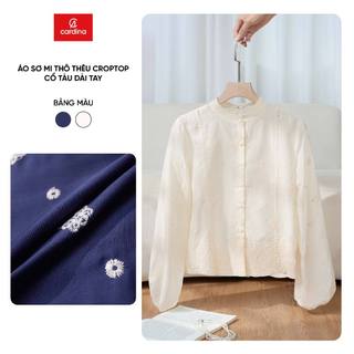  Áo sơ mi CARDINA chất liệu thô kiểu cổ tàu dài tay dáng croptop trẻ trung năng động 5ASD03 