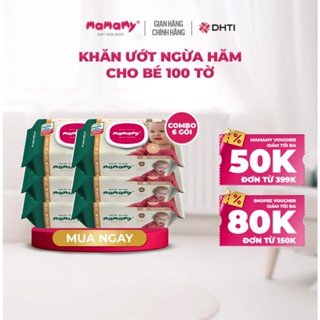 Khăn ướt cao cấp cho bé Mamamy gói 100 tờ  sợi tự nhiên gấp đôi ngừa hăm, mềm dai sạch cực