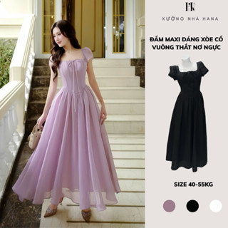  Đầm Maxi Dáng Xòe Cổ Vuông Thắt Nơ Ngực HANA – Váy Dài Nữ Nàng Thơ Sang Trọng 5339 
