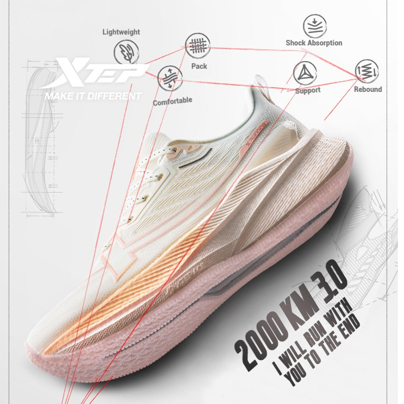 XTEP 2000KM 3.0  Giày chạy bộ mới dành cho nữ với đệm chuyên dụng giảm sóc