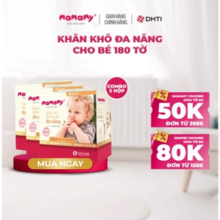 Khăn khô đa năng Mamamy cao cấp combo 3 hộp dùng thay khăn sữa, an toàn cho bé 180 tờ/hộp