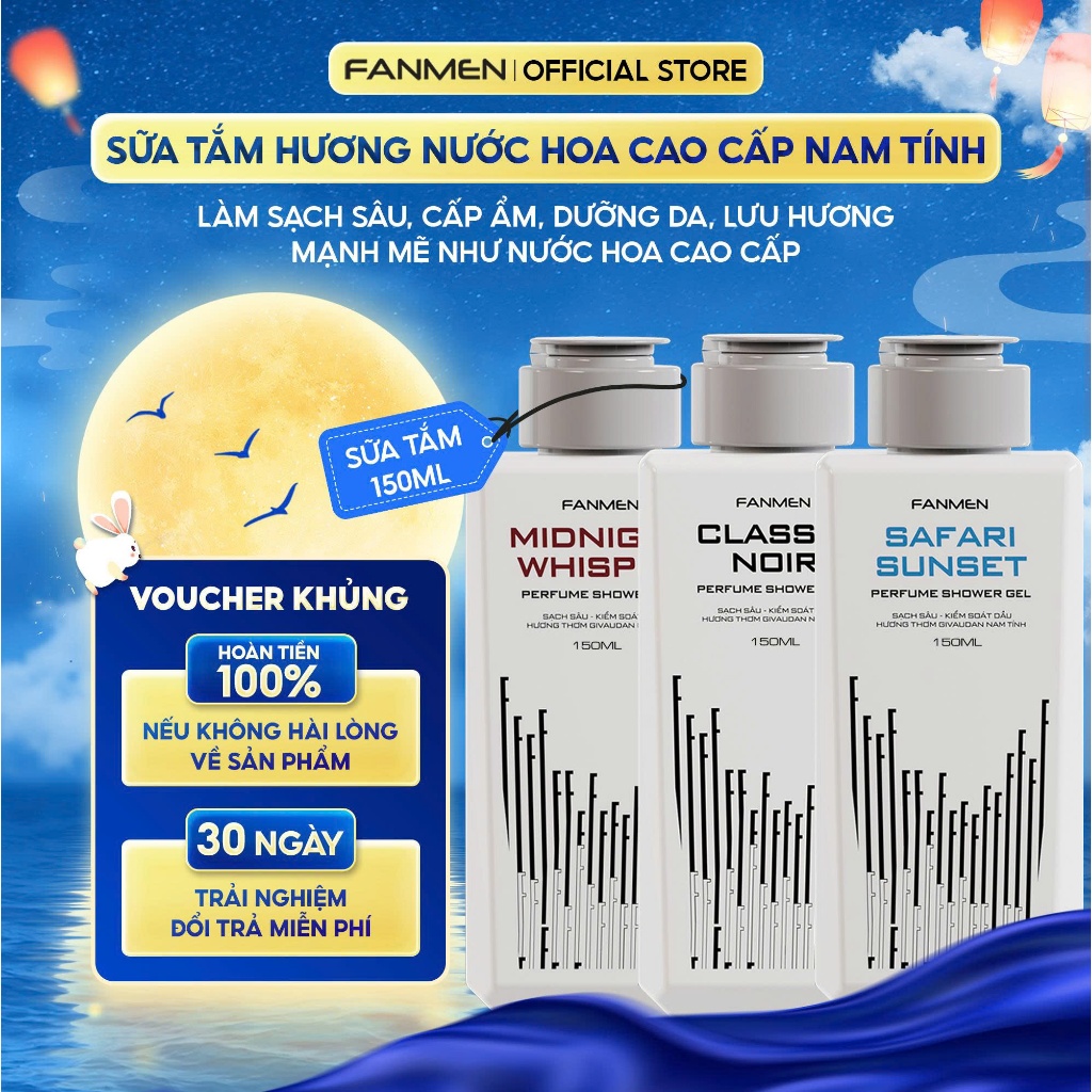 Sữa tắm hương nước hoa cao cấp Fanmen làm sạch sâu, cấp ẩm, dưỡng da lưu hương mạnh mẽ cho nam giới PreN