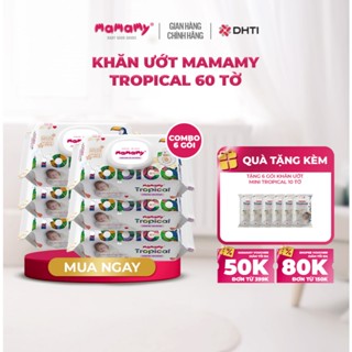 Khăn ướt cao cấp cho bé Mamamy Tropical gói 60 tờ 100% sợi tự nhiên và rayon ngừa hăm, mềm dai sạch cực