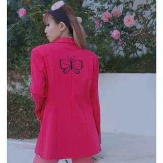 Áo Vest Blazer Nữ Công Sở, có đệm vai, dáng dài. Vải Kaki Satin Đen, thun dày cao cấp Hồng sen.