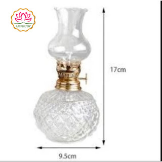 Đèn Dầu Vân Trám - Đèn Thắp Dầu Thủy Tinh Bầu Tròn lưu ly để ban thờ