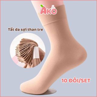  SET 10 đôi tất vớ da chân nữ AKO siêu dai cho mẹ tất sợi than tre thân thiện môi trường 