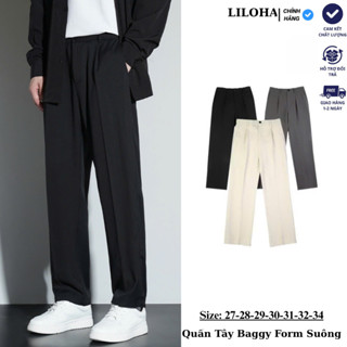   LILOHA  Quần Âu Nam Form Suông Ống Rộng Cạp Cao Màu Đen Chất Vitex Hàn Quốc – QC1 