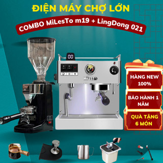 Combo Máy pha cà phê Milesto EM19 + Máy xay Lingdong 021 Kèm nhiều quà tặng