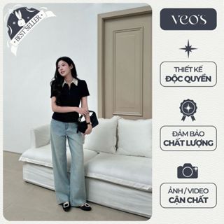  Quần Jeans Form Suông Cạp Cao Thiết Kế Nữ Đính Nơ Đá Lấp Lánh Màu Xanh Thanh Lịch Tiểu Thư - Starry Jeans 