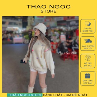  Áo len nữ tay dài form rộng đính gấu hàng nhập QC!  có sẵn hình thật  THẢO NGỌC STORE 